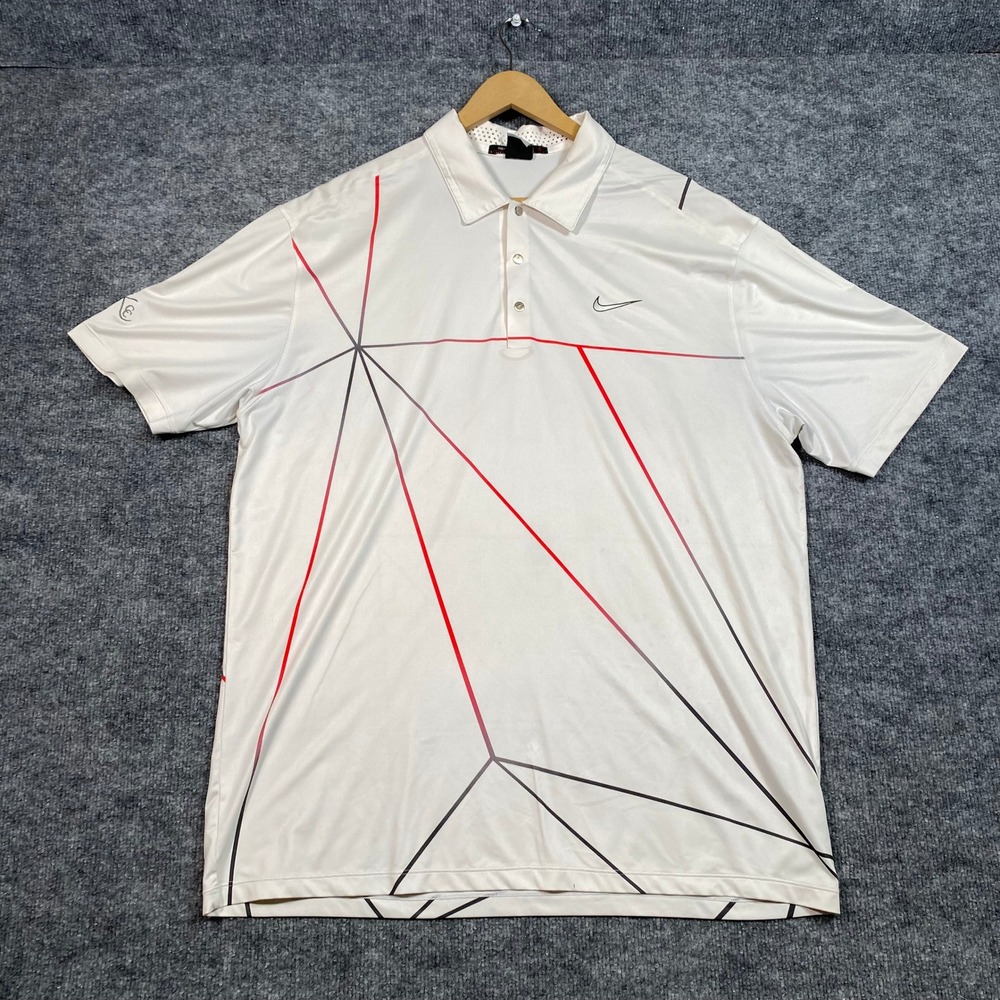 Nike Golf Tiger Woods Polo White Red Geometric 483628-100 Mens L